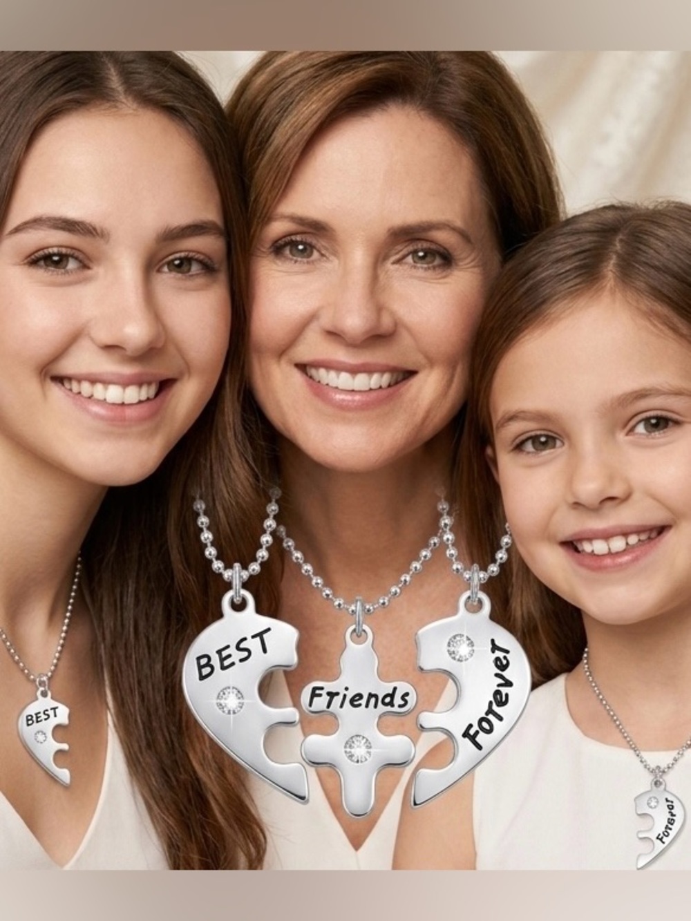 Cz silver mother daughter jewelry heart bff neckla